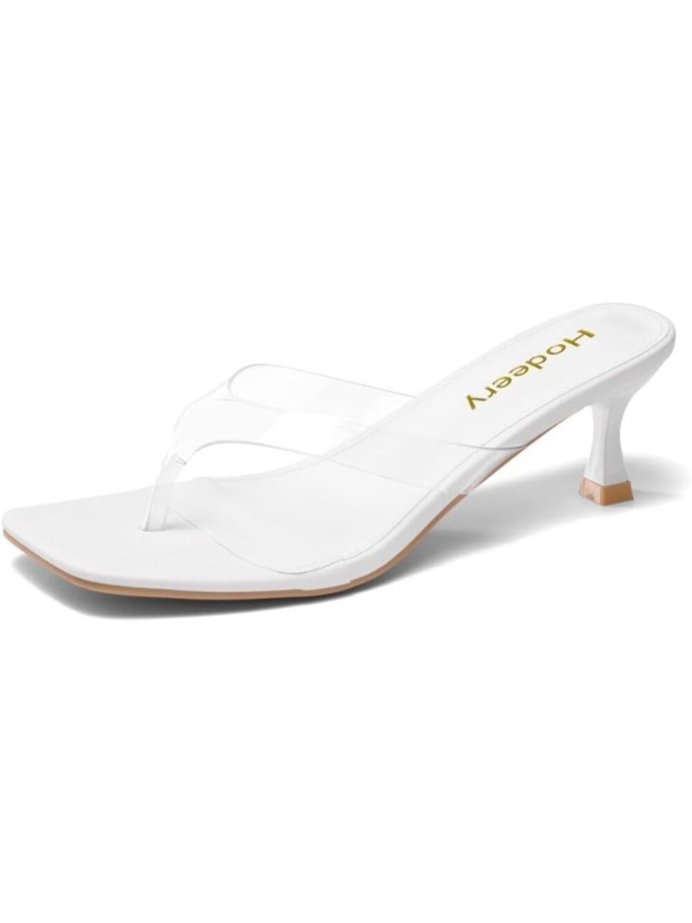 Women‘s White Faux Leather Clear Strap Comfortable Low Heels Flip Flop Sandals
